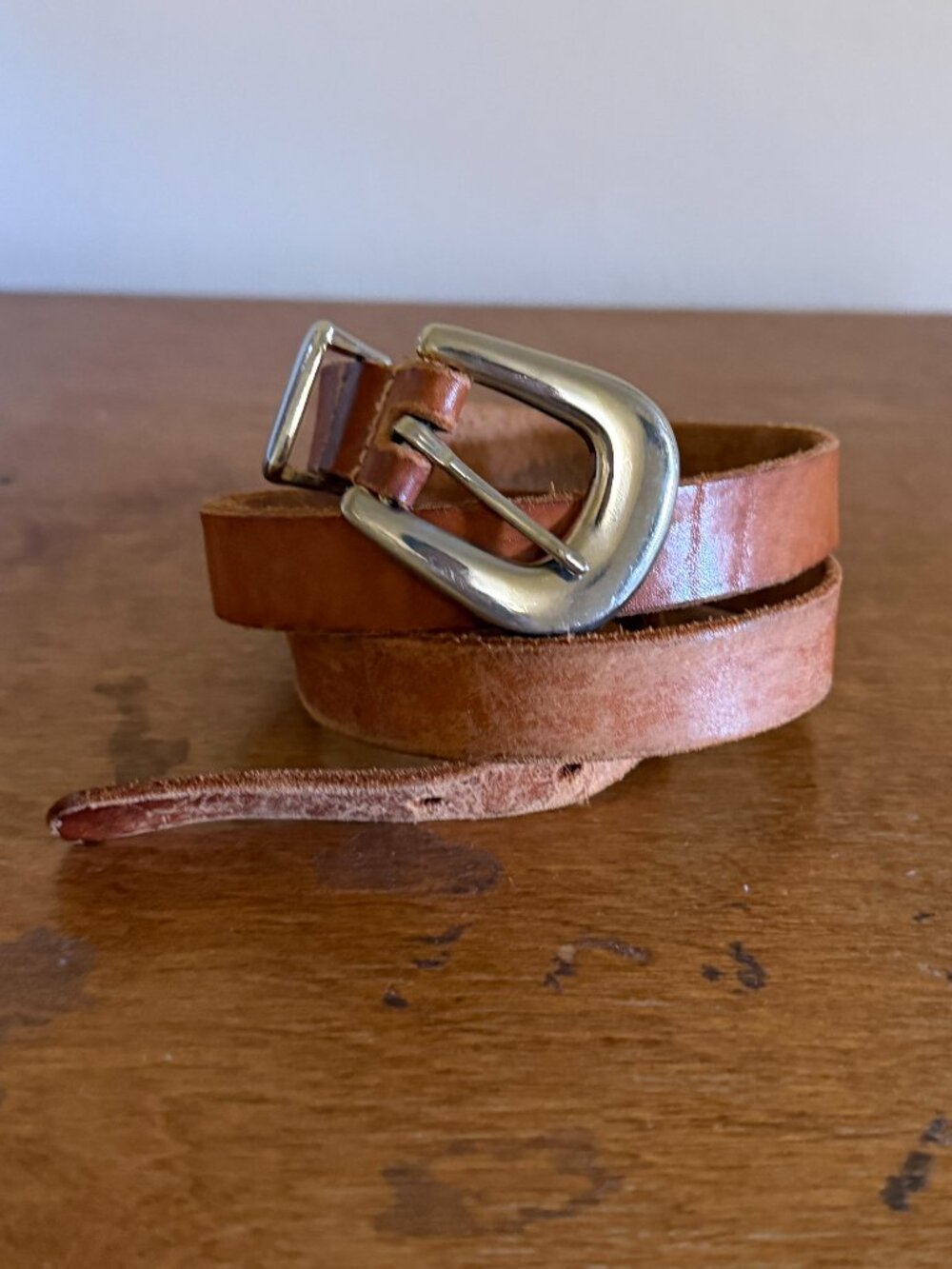 Vintage Brown Leather Belt with Silver Buckle (women's size M)